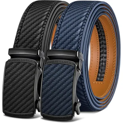 Produktbild von Gürtel Herren 2er Pack Ratsche Automatikschließe Leder 35mm Breit Verstellbar 130cm Schwarz/Purpurblau