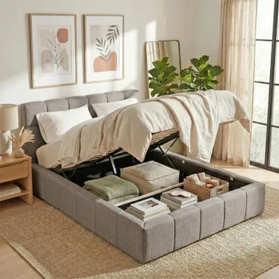 Produktbild von BETT ELIAS / 160x200 cm mit Bettkasten, Hellgrau
