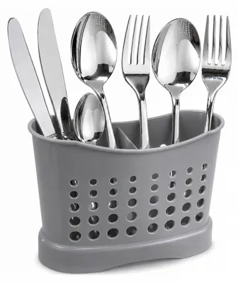 Bestecksammler aus Kunststoff, 2 Fächer, Abtropfgestell, Silber