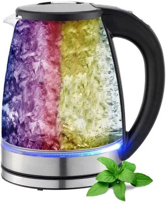 Productafbeelding van Waterkoker van glas en roestvrij staal, theekoker, inhoud 1,8 liter, 2200 watt, 100% BPA-vrij, warmhoudfunctie, ledverlichting met kleurverandering, met temperatuurkeuze, temperatuurinstelling van 40