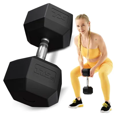 Produktbild von TREX SPORT Hexagon Gusseisen Kurzhanteln TX-175RD | gummierte Hanteln 17,5kg mit verchromtem Griff | Krafttraining Dumbbells rutschfest, bodenschonend
