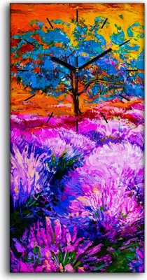 Produktbild von Wandbild Leinwand Bilder Wanduhr 30x60 Blumen Lavendelfelder Sonnenuntergang - schwarze Hände