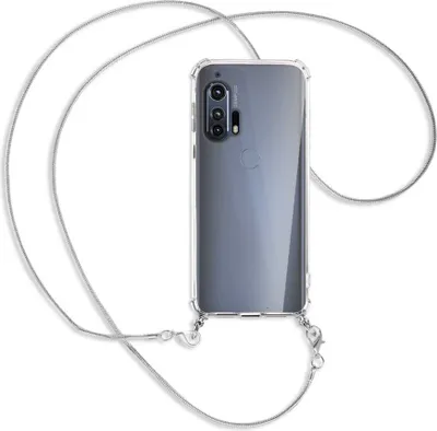 Produktbild von Handykette Backcover-Schutzhülle mit Band (Metall silberfarben) für Motorola Edge Plus - silberfarbene Kette Snake