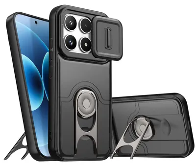 Obrázek produktu pro Pouzdro pro Xiaomi 17, Posuvným krytem fotoaparátu a kroužkovým stojánkem, nárazuvzdorné ochranné pouzdro Černá