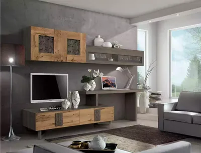 Zdjęcie produktu dla Szafka wisząca do salonu rtv lowboard drewniana brązowa meblościanka telewizyjna