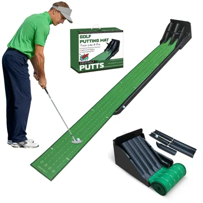 Immagine prodotto di Tappetino per l'allenamento del putting da golf, con sistema di ritorno automatico, per uso interno
