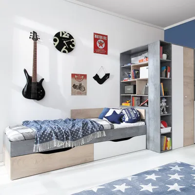 Produktbild von Jugendzimmer Set 2-teilig SEATTLE-133 mit Jugendbett 90x200cm in Beton weiß Eiche