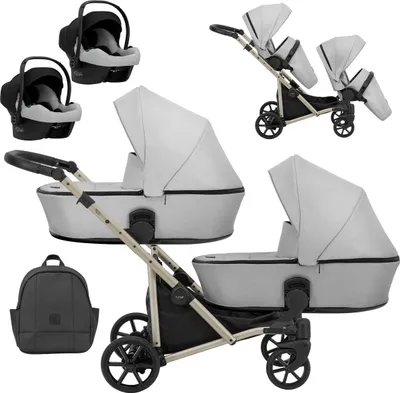 Immagine prodotto di Kunert BRAV DUO 3 in 1 passeggino doppio con 2x navicelle Cosmo con telaio grigio e champagne