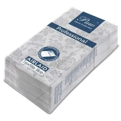 Produktbild von Paw Professional Pocket Subtle Roses (Silver), 1-vrstvové obrúsky 40X40 cm skladané 1/8 25 ks v balení. Vyrobené z airlaidu.