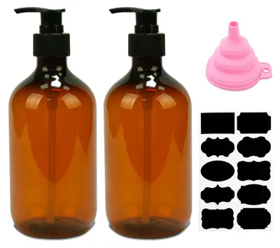 Produktbild von x 500ml Seifenspender, nachfüllbare Shampooflaschen, Spülmittelspender, leere Pumpflaschen für Duschgel, Lotionen und Shampoos für Küche und Bad, mit Trichter und Etiketten (braun)