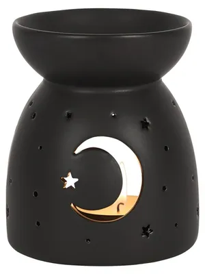 Produktbild von Schwarzer Teelichthalter mit Mond & Sterne für Duftöl oder Duftwachs