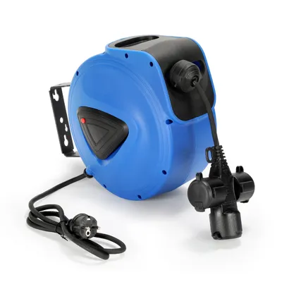 Produktbild von TolleTour Automatik kabelaufroller Automatik Kabeltrommel, 20m, 180° Drehbar Wandhalterung Elektrokabel für Wandmontage mit 3 Steckdosen