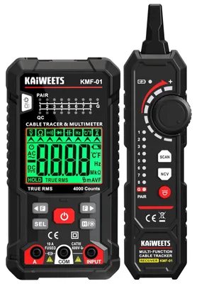 Obrázek produktu pro Multimetr a hledač kabelů - 3v1 - True RMS - 4000 čítání - RJ45 a RJ11 - Automatický výběr rozsahu - Bezkontaktní detektor NCV