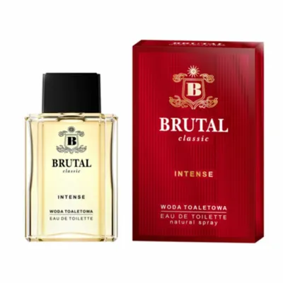 A bottle of Brutal Classic Intense Eau de Toilette and its packaging are displayed against a white background.