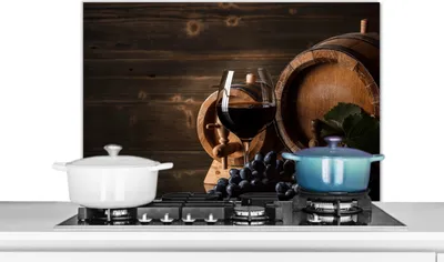 Produktbild von KitchenYeah®  Spritzschutz Küche - Küchenrückwand - Wandschutz für Herd und Spüle - Wein - Weinglas - Weintrauben - Glas 90x60 - Alu-Dibond (Alternative zum Spritzschutz aus Glas) - Hitzebeständig - H