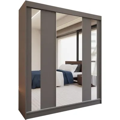 Image de BEAUTYSOFA Armoire à portes coulissantes GAJA 180 cm - Armoire à tiroirs et miroir (graphite)