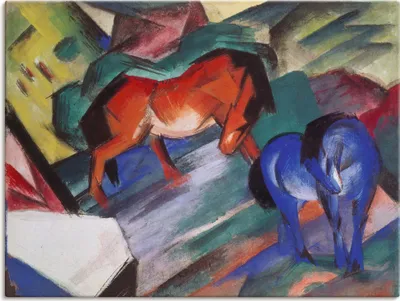 Produktbild von Franz Marc: Rotes und blaues Pferd. 1912, Produkt:Leinwand, Größe:45x60 cm / Leinwand