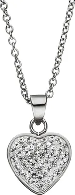Produktbild von Collier Kette mit Anhänger Herz Herzanhänger weiße Kristalle Edelstahl 45cm