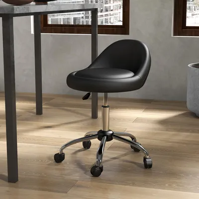 Produktbild von Arbeitshocker höhenverstellbar, Drehhocker Rollhocker, Kunstleder schwarz | 63–83 cm | 5 Rollen | Schönheitssalon