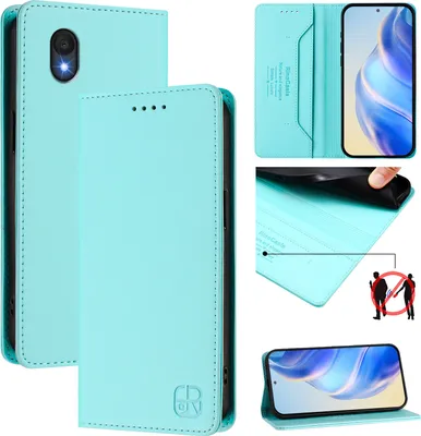 Produktbild von Lederhülle für TCL 201 Hülle Flip Brieftasche Kartenfächern Ständer Schutzhülle Türkis