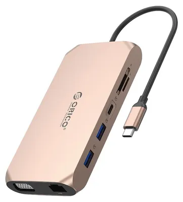 Produktbild von Orico XCR 12-in-1 USB-C Dockingstation mit 3x USB-A 3.1, 1x USB-A 2.0, 1x USB-C PD 100W, 1x USB-C 3.1