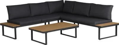 Image de Salon de jardin canapé d'angleReproduction imitation bois "Fiora" - 5 places - Gris