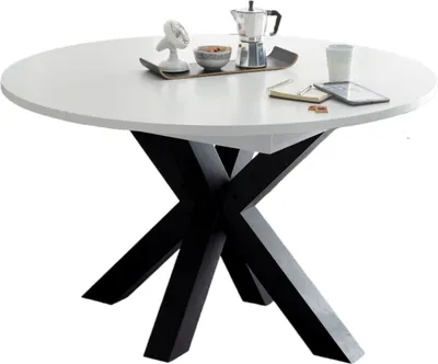 Produktbild von Esstisch Rund ausziehbar Edda 9 110 x 110 x 78 Küchentisch Schwarzstahl/Weiß Matt Lack 13557-110