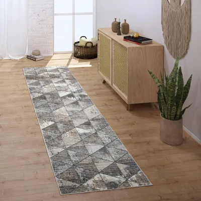 Produktbild von Teppich Läufer Flur Schlafzimmer Kurzflor Modern Vintage Geometrische Muster Grösse 80x150 cm