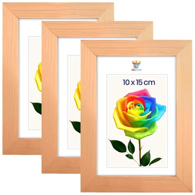 Obrázok produktu pre MG Design, sada 3 kusov rámov na fotografie, prírodná farba, formát A6 (10x15 cm) – rámy z prírodného dreva s akrylovým sklom, vhodné na zavesenie aj na postavenie, vertikálne aj horizontálne usporiadanie