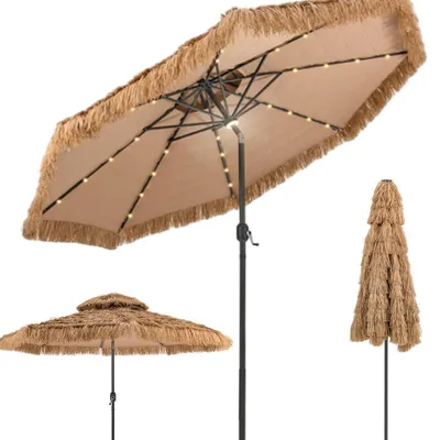 Zdjęcie produktu dla Parasol hawajski o średnicy 300 cm z 32 diodami LED i podwójnym dachem