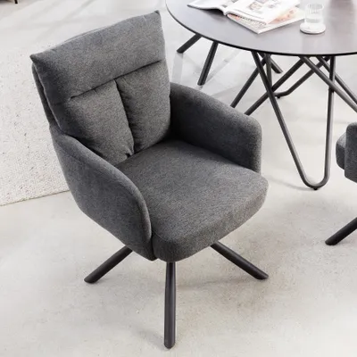 Produktbild von riess-ambiente Drehbarer Retro Stuhl BIG GEORGE grau mit Armlehnen und Bonellfederkernpolsterung Esszimmerstuhl Essstuhl Drehstuhl
