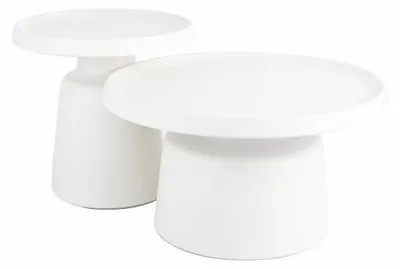 Image de Set de 2 tables basse ronde "Rodos" - Blanc - D 70 x H 40 cm