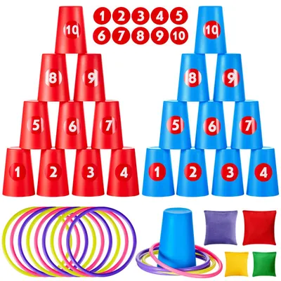 3-in-1 Wurfspiel-Set, 54 Teile, Ringwurf, Stapelbecher, für Kinder