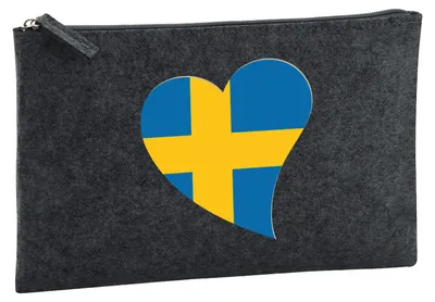 Produktbild von Huuraa Kulturbeutel Schweden Flagge Herz 1 Liter Charcoal Filz Kosmetiktasche Geschenkidee