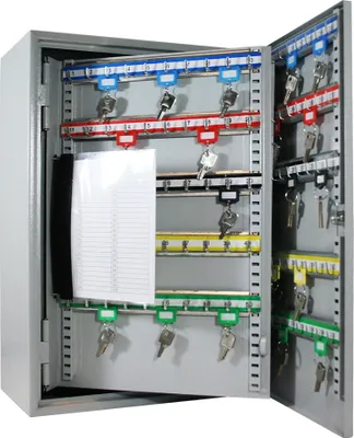 Produktbild von Schlüsselschrank aus Stahl, abschließbar mit 500 Haken, 73x55x20,5 cm, HMF, Grau