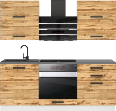 Immagine prodotto di Cucina Belini blocco cucina Emily - mobili da cucina 180 cm cucina componibile completamente attrezzata senza elettrodomestici con pensili e basi, con piani di lavoro, rovere Wotan