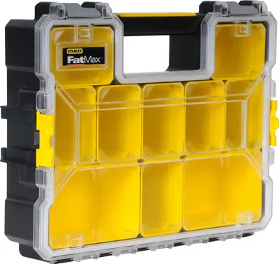 Zdjęcie produktu dla Stanley 1-97-518, Małe pudełko z częściami, Plastik, Czarny, Przezroczysty, Żółty, Zawias, 446 mm, 357 mm