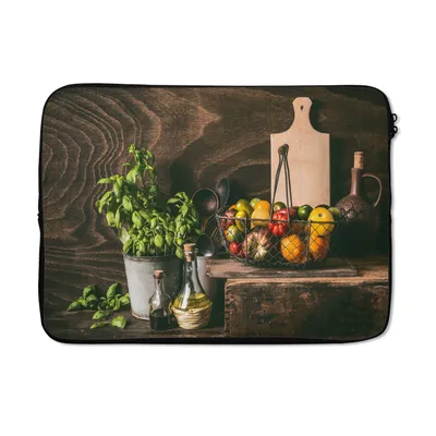 Produktbild von MuchoWow® Laptop Hülle 13 Zoll Gemüse - Kräuter - Rustikal - Stilleben - Basilikum Laptoptasche - Laptophülle - Sleeve - Rundumschutz