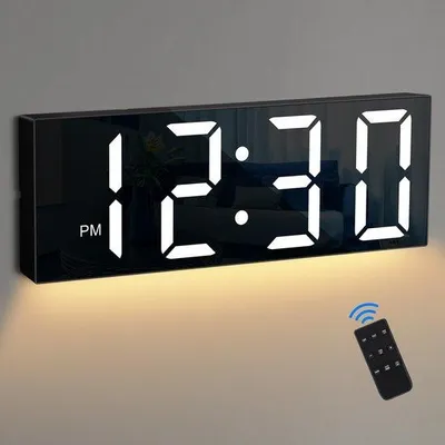 Obrázek produktu pro Digitální nástěnné hodiny 11,81" s dálkovým ovládáním, 8 barev, stmívač, černé