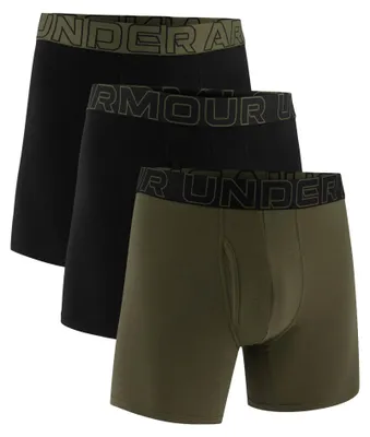 Produktbild von UNDER ARMOUR Herren Boxershorts, 3er Pack - Performance Baumwolle Boxer Briefs - Solid 6 in, Stretch, Baumwollmischung Schwarz/Grün L