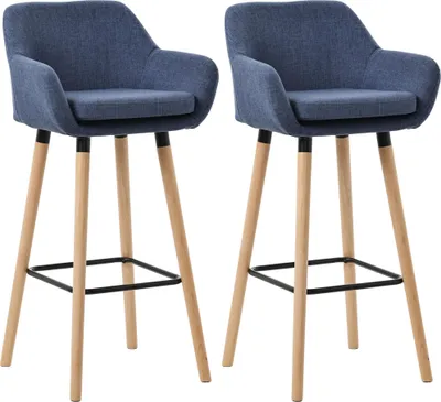 Produktbild von CLP 2er Set Barhocker Grant Stoffbezug Gestell aus Buchenholz bis 150 kg dunkelblau