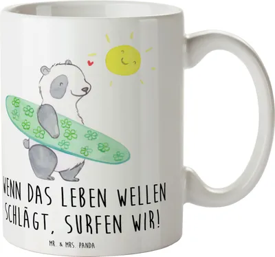 Produktbild von Mr. & Mrs. Panda Becher Sommer Wellen Surf - Weiß - Geschenk, am Strand, Trinkbecher, Teetasse, Strandurlaub, Küste, Kaffeebecher, Küstenurlaub, Blühende Blumen, Tasse