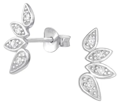 Produktbild von Blatt Ohrstecker mehrfach: 925 Silber Ohrringe mit Zirkonia