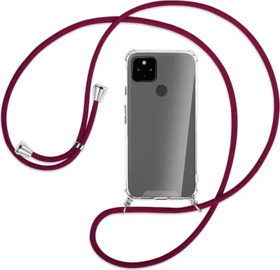 Produktbild von Handykette Backcover-Schutzhülle mit Band (Metall silberfarben) für Google Pixel 4a 5G - dunkelrot