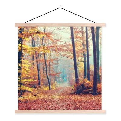 Produktbild von MuchoWow® Textilposter Wald - Herbst - Laub 40x40 cm mit holzfarbenen Rahmen - Posterleiste