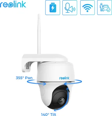 Produktbild von Reolink 4MP 355°/140° PTZ bezpečnostná kamera Vonkajšia batéria s 2,4 a 5GHz WLAN, inteligentná detekcia PIR, obojsmerný zvuk, spolupracuje s Alexa/Google Assistant, Argus PT 4MP, biela
