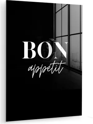 Produktbild von MuchoWow Glasbilder - Bilder auf Wandbild - Foto auf Glas Guten Appetit - Zitat - Schwarz - Zitat 60x80 cm Wanddekoration aus Glas - Acrylglasbild - Acrylbilder - Foto