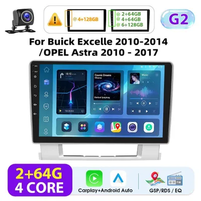 Image de Autoradio pour Buick Excelle 2010-2014 - Système multimédia Android 2-DIN - Écran tactile de 23 cm - CarPlay et Android Auto sans fil - 2 Go de RAM + 64 Go de ROM - Caméra de recul - Blanc