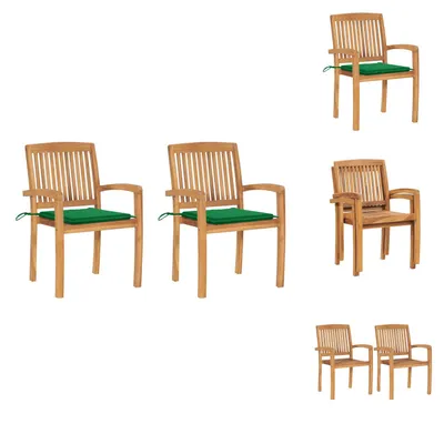 Produktbild von vidaXL Gartenstühle 2 Stk. mit Grünen Kissen Massivholz Teak -  Gartenstühle