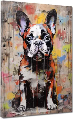 Produktbild von Abstrakt Französische Bulldogge Leinwandbild Wandbild Kunstdruck XL Deko: 90x120x4cm